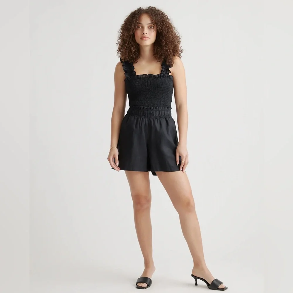 NWT Quince 100% European Linen High Waisted Shorts in Black, Size Small - Picture 2 of 10